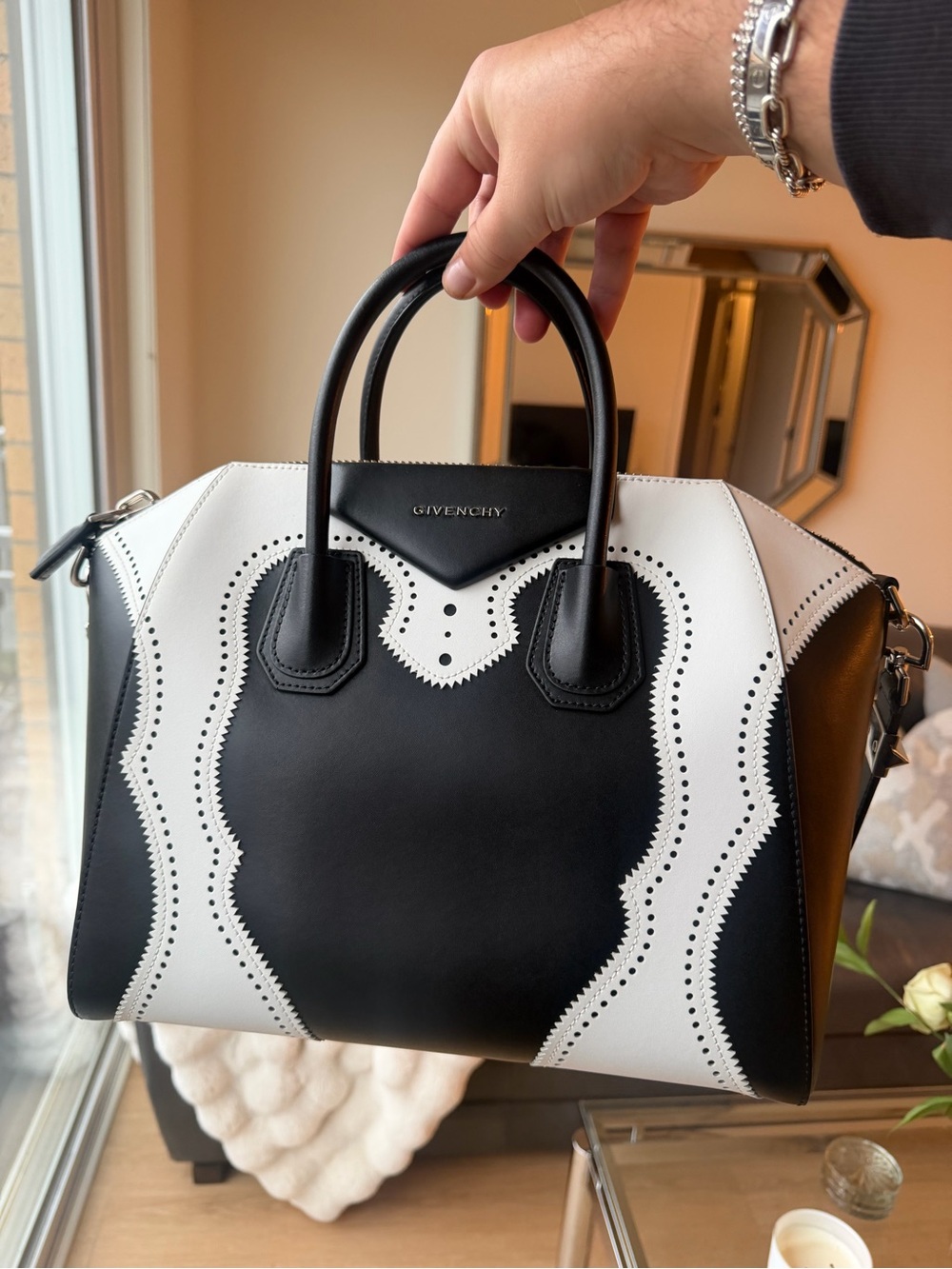 RARE runway Givenchy Black & White Box Leather Medium Antigone